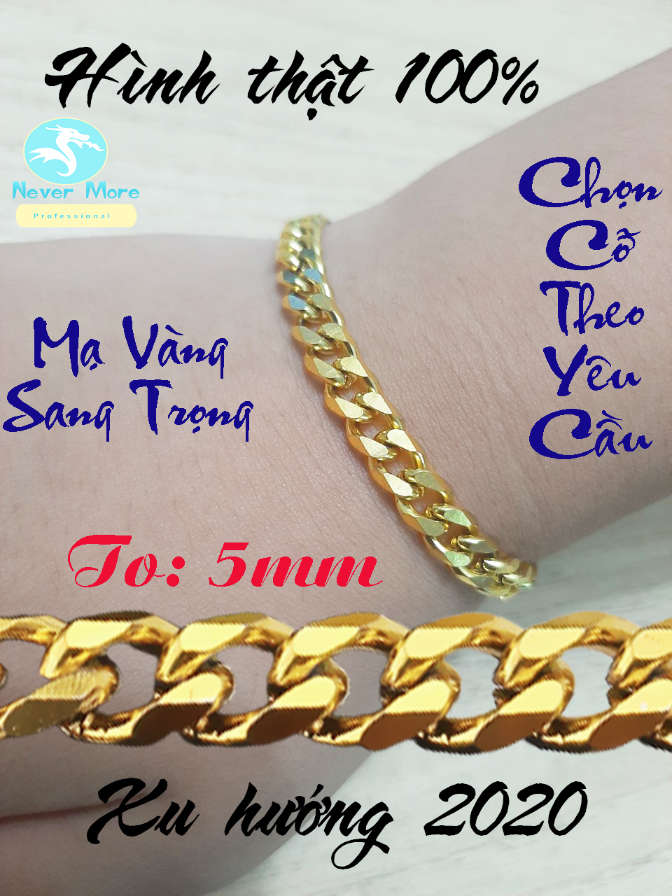 Lắc tay inox kiểu lặc mạ vàng bản 5mm sang trọng, cá tính - đẹp, bền màu - phù hợp cho cả nam và nữ