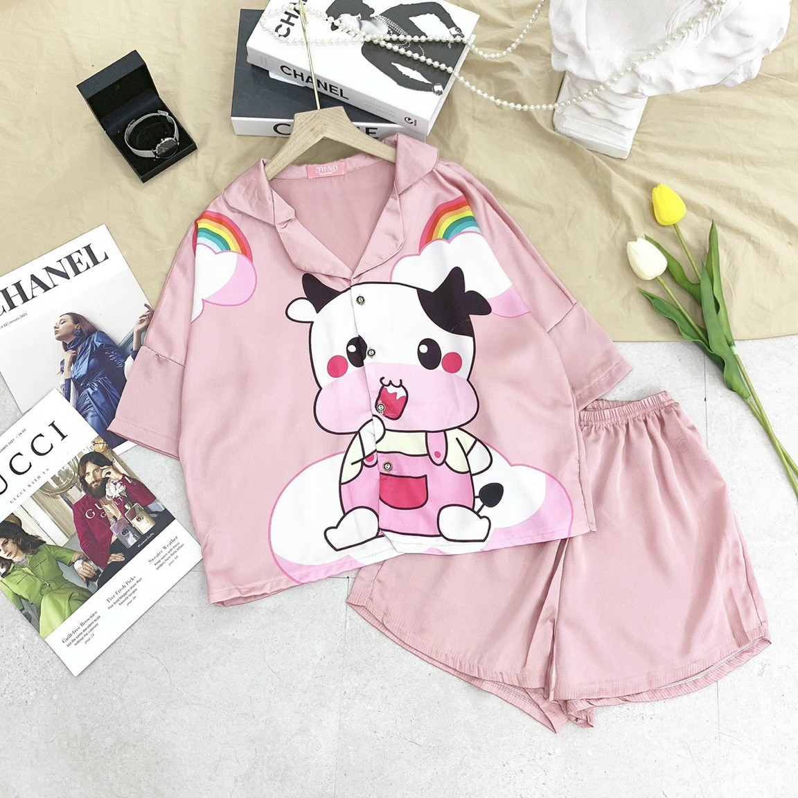 BỘ NGỦ PYJAMA ĐÙI DƠI LỤA IN HÌNH 3D SIÊU ĐẸP (NHIỀU MẪU)