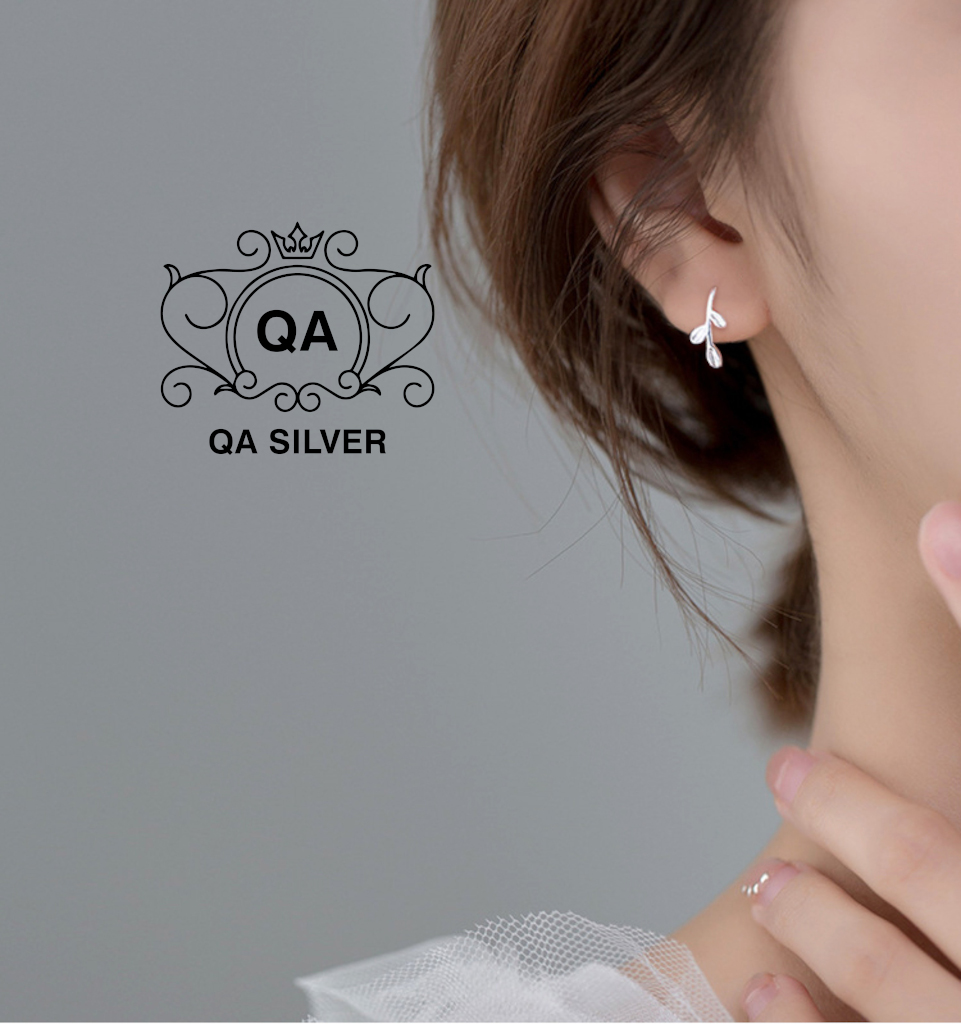 Khuyên tai bạc 925 lá oliu móc bông nguyệt quế nữ kẹp vành S925 LEAF QA SILVER Earrings EA170512