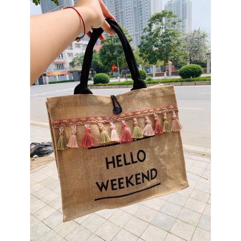 Túi Cói Đi Biển Túi Cói Du Lịch HELLO WEEKEND Mẫu Mới