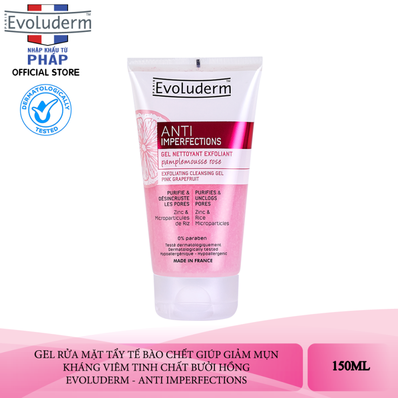 Date 02/2021 - Gel rửa mặt tẩy tế bào chết Evoluderm giúp làm sạch giảm mụn đầu đen dành cho da nhờn mụn 150ml