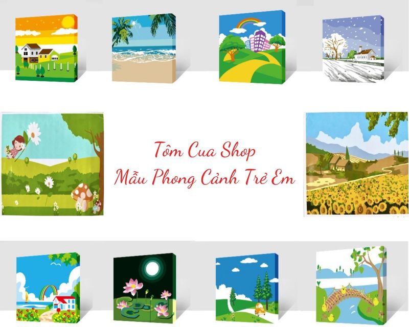 Tranh Sơn Dầu Số Hóa Tự Tô Màu DIY Đã Căng Khung Khổ 20x20cm, Mẫu Phong Cảnh Trẻ Em