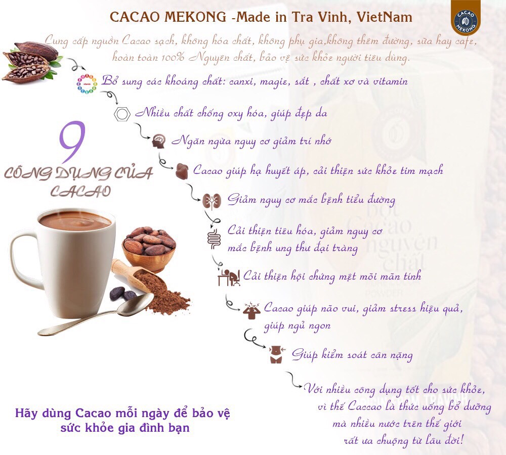Ca cao Mekong Trà Vinh ( 100% nguyên chất với trên 25% hàm lượng bơ ) - TÚI 250G