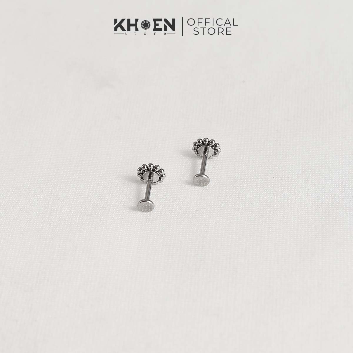(1 chiếc) Khuyên Đá Tròn hoa văn - Titanium - Khoen Store