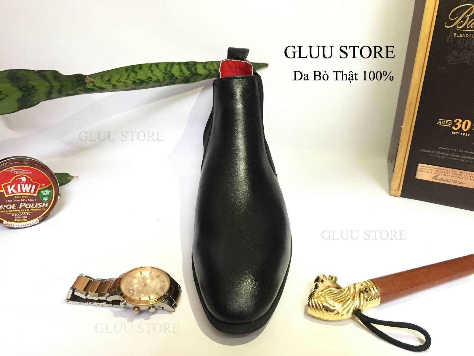 Giày da nam Chelsea boots da bò thật cổ thấp