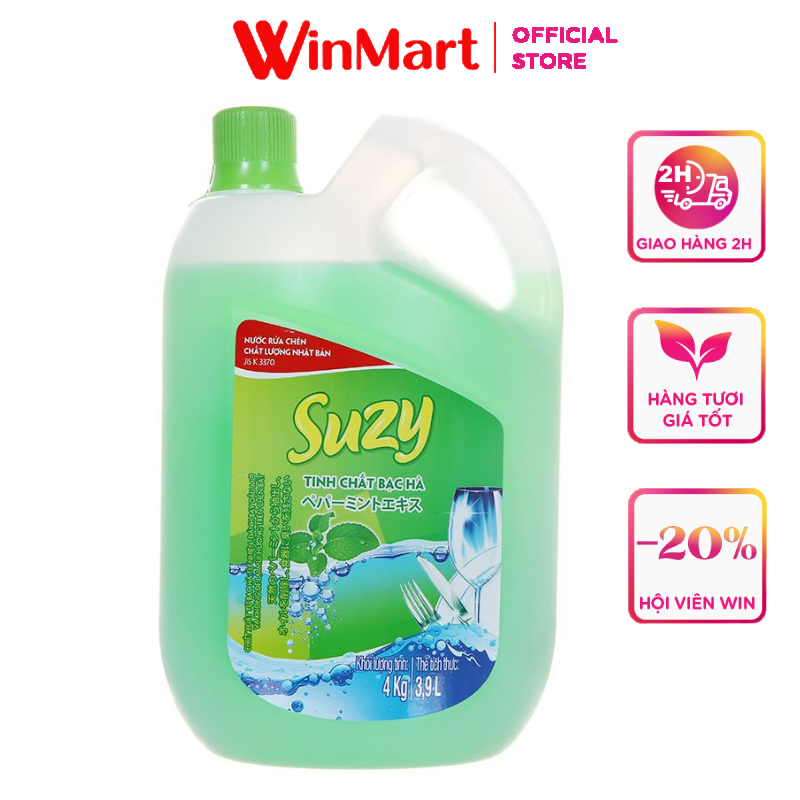 - Nước rửa chén tinh chất bạc hà Suzy can 2,1kg