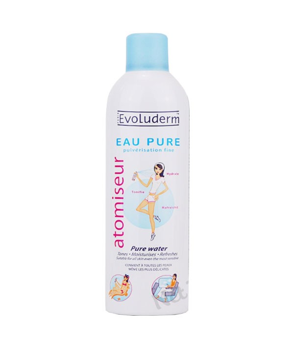 Xịt khoáng Evoluderm Eau Pure 400ml nhập khẩu từ Pháp cung cấp độ ẩm cho da săn chắc và rạng rỡ tự nhiên