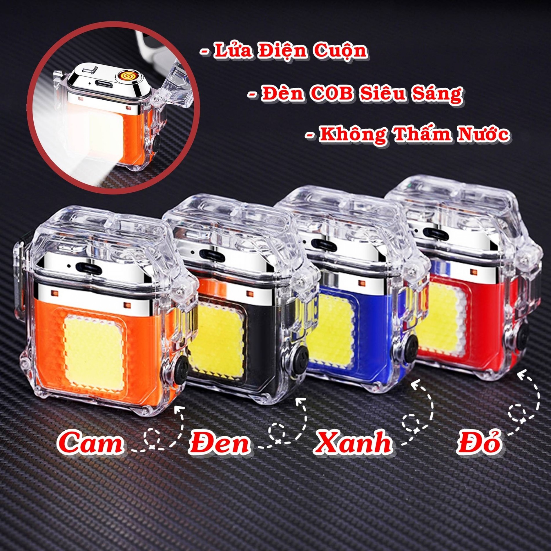 BẬT LỬA ĐIỆN CUỘN CÓ ĐÈN COB SIÊU SÁNG (FULLBOX) - SẠC ĐIỆN