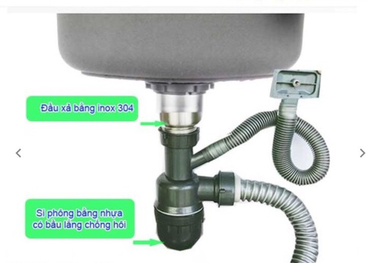 Bộ Xi Phông Xả Chậu Rửa Chén 1 Hộc Phi 140mm – Inox 304 Cao Cấp, Thoát Nước Nhanh.