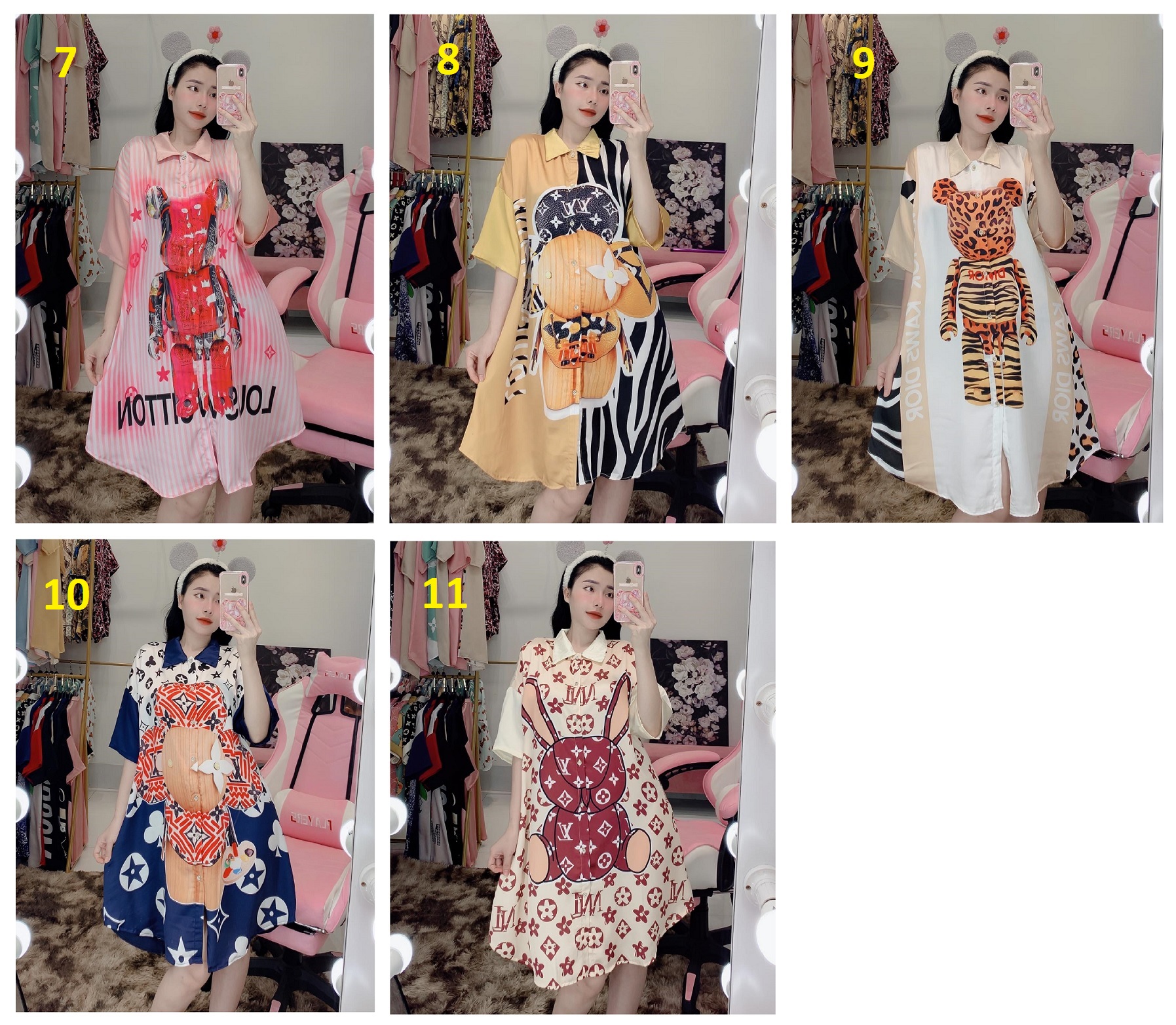 [50-70kg] Đầm Ngủ Lụa Satin  - Cổ Sơ Mi (P1)