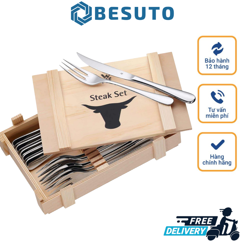 WMF Besteak 12-Piece Premium Stainless Steel Knife and Fork Set, Steak Cutlery and Fork Set, for 6 People, Imported from Germany, 12 Month Warranty