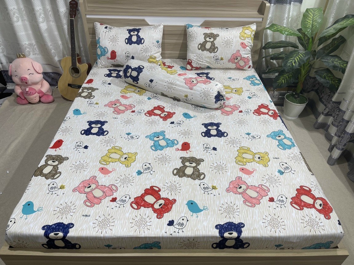 Bộ drap ga thun Hàn quốc mẫu gấu bông mới chất đẹp