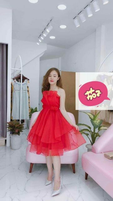 Đầm lưới cúp ngực kết bông