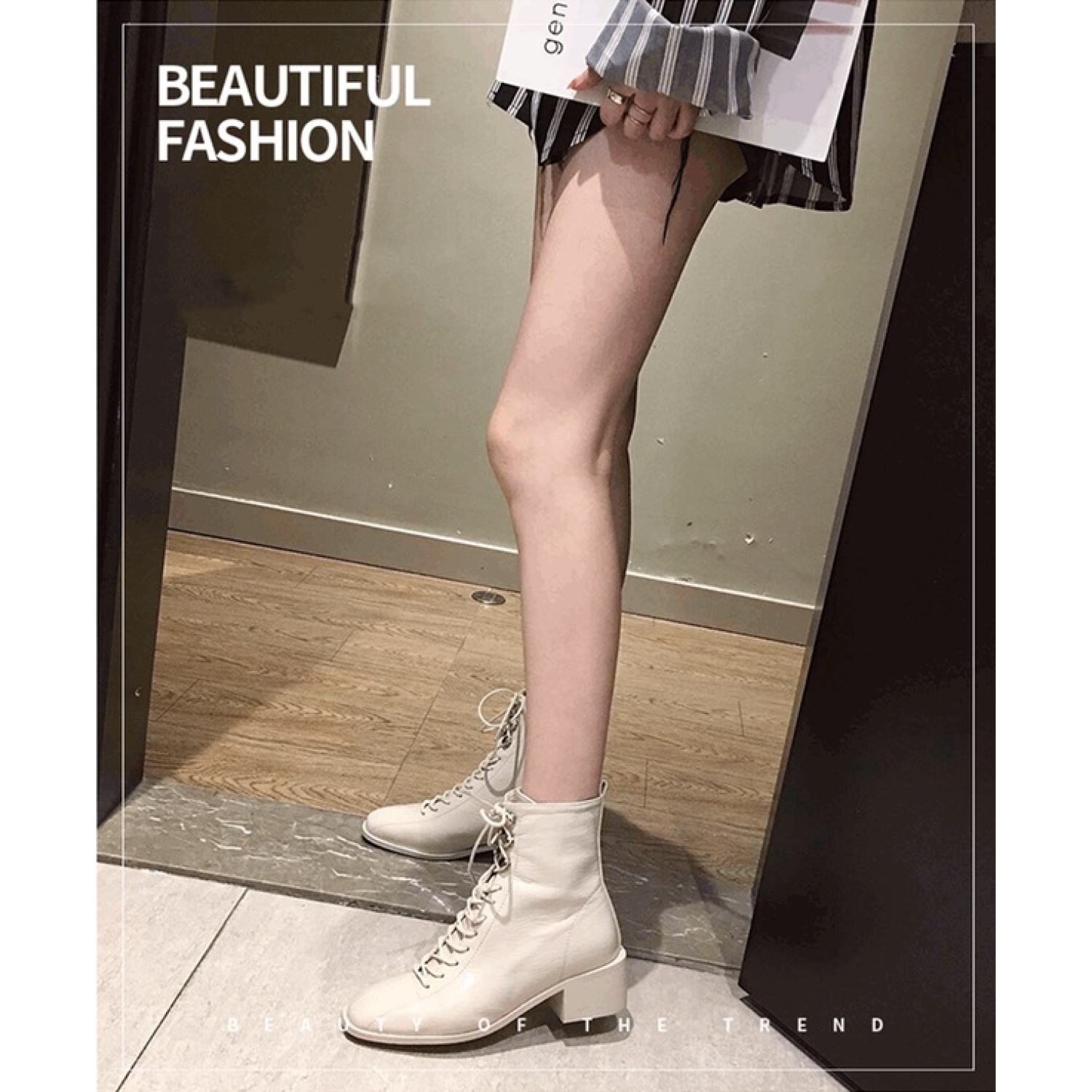 Bốt Nữ Cổ Cao Đế Thấp 3 Phân Kéo Khoá ULZZANG