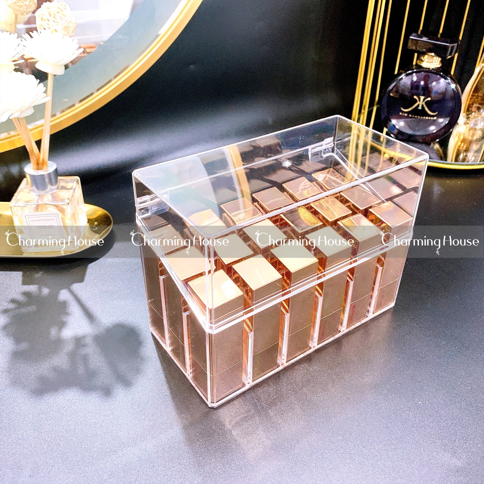[HÀNG CÓ SẴN] -  KHAY ĐỰNG SON CÓ NẮP 24 THỎI SON CAO CẤP