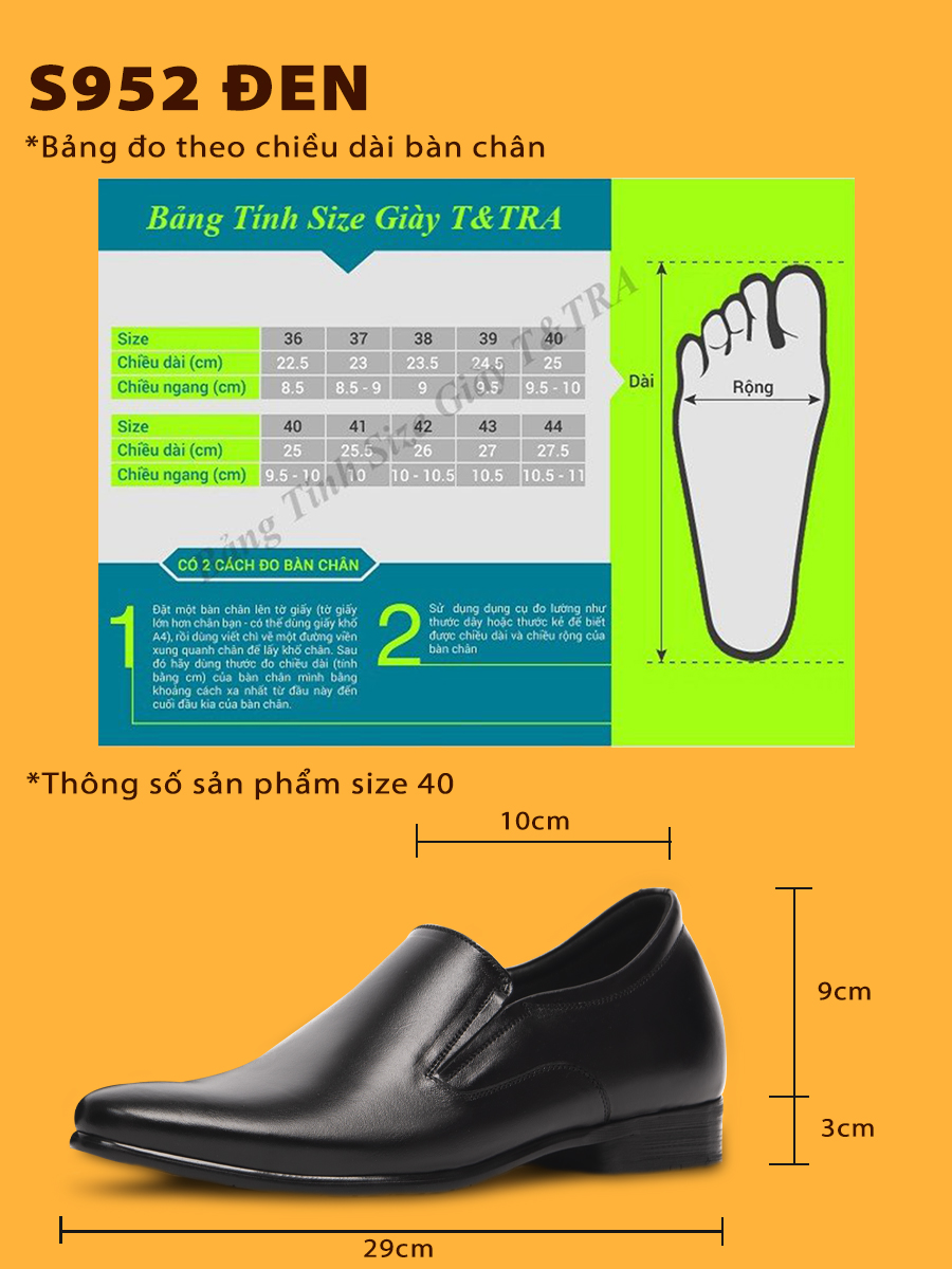 [ 6CM ] Giày Tăng Chiều Cao Nam T&TRA S952ĐT