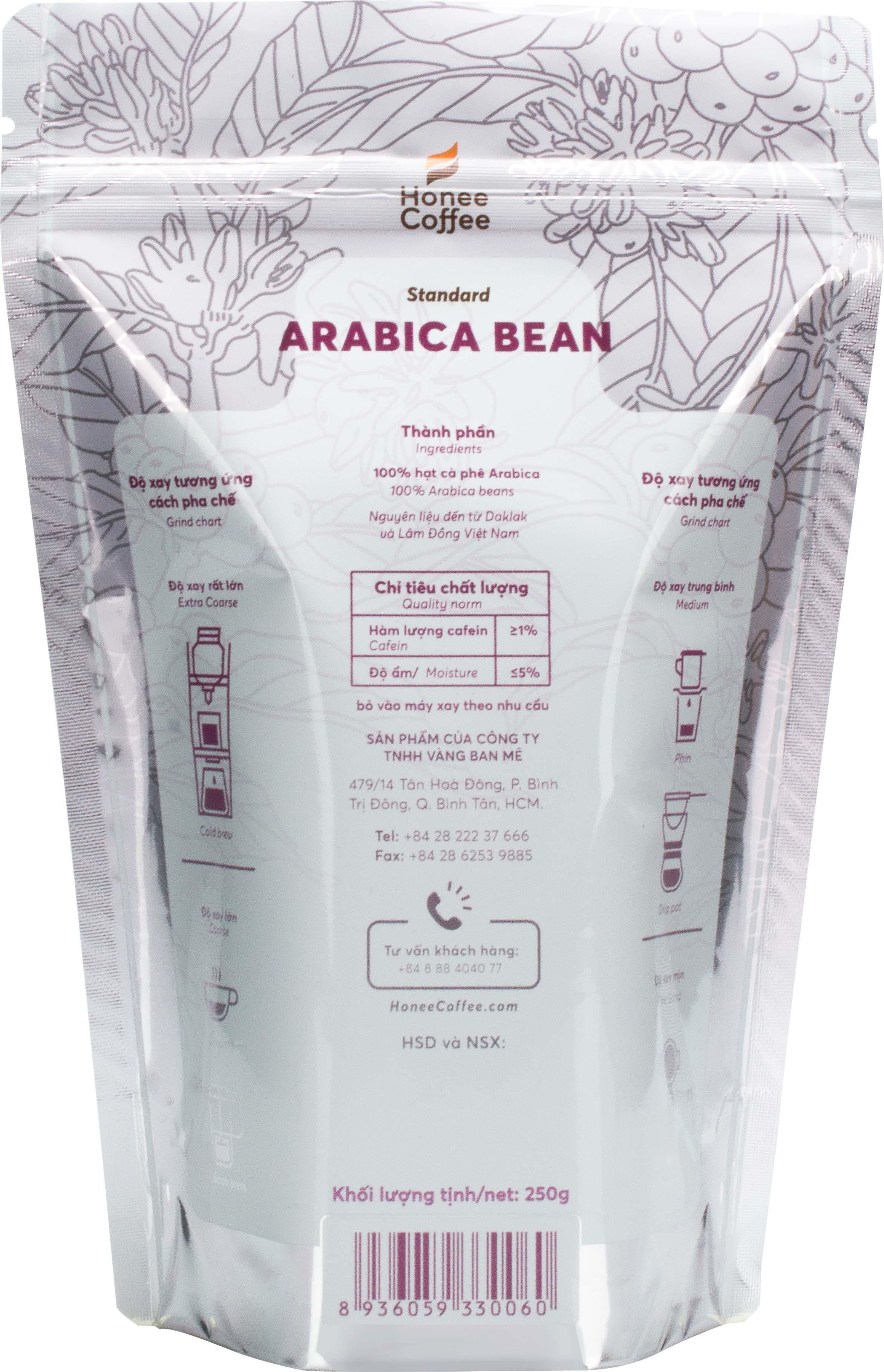 Cà Phê Hạt Rang Mộc Arabica Cơ Bản - 250g - Honee Coffee