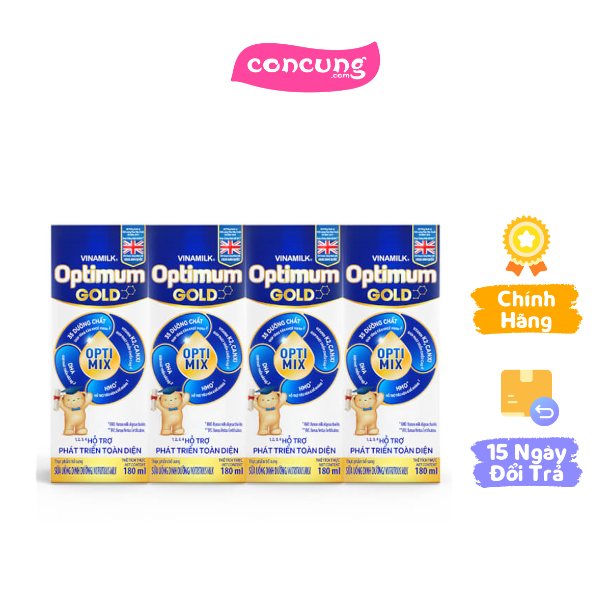 Sữa uống dinh dưỡng Optimum Gold 180ml (Lốc 4 hộp)