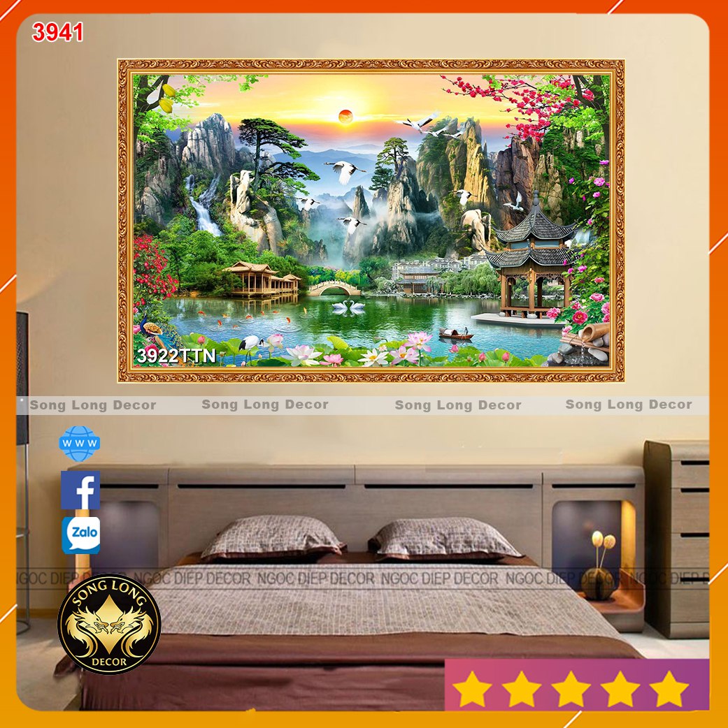 Tranh Dán Tường 3D Sơn Thủy Hữu Tình - 3922- Tranh 3d Phòng khách - Song Long Decor
