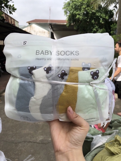 Sét 5 đôi tất lưới hình gấu cho bé