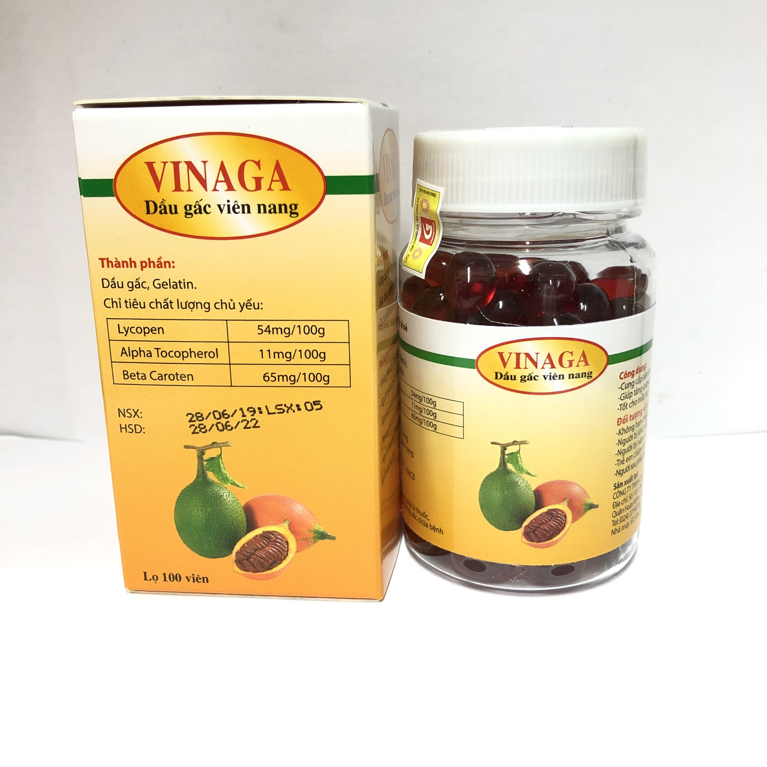 Dầu Gấc Vinaga lọ 100 viên