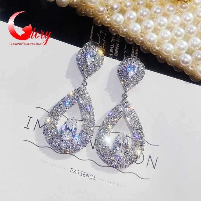 [2 màu] Bông tai nữ Hàn Quốc cá tính hình giọt nước đính hạt to siêu dễ thương-Khuyên tai cute trang sức nữ cho phái đẹp 9G519009