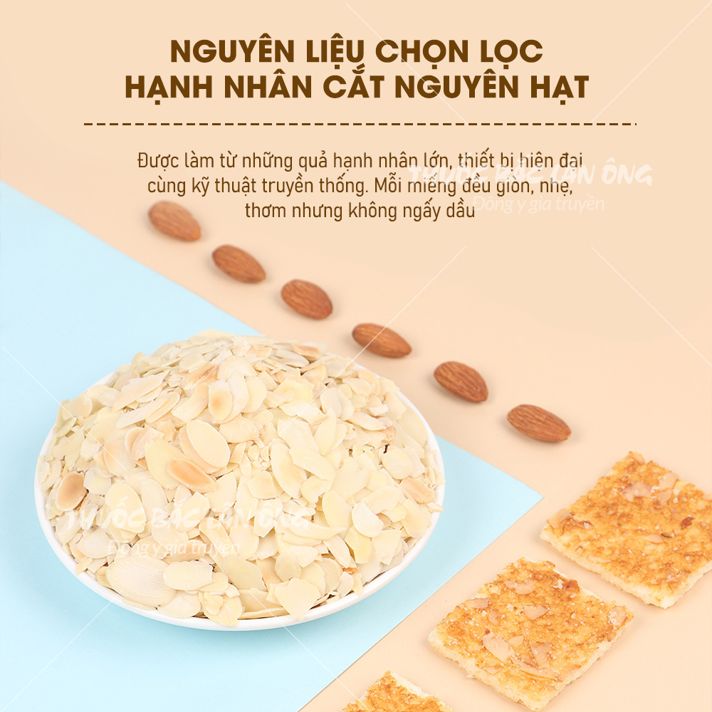 Nhân hạnh nhân thái lát 100g (Hạnh nhân sống, nguyên liệu làm bánh) - Thuốc Bắc Lãn Ông