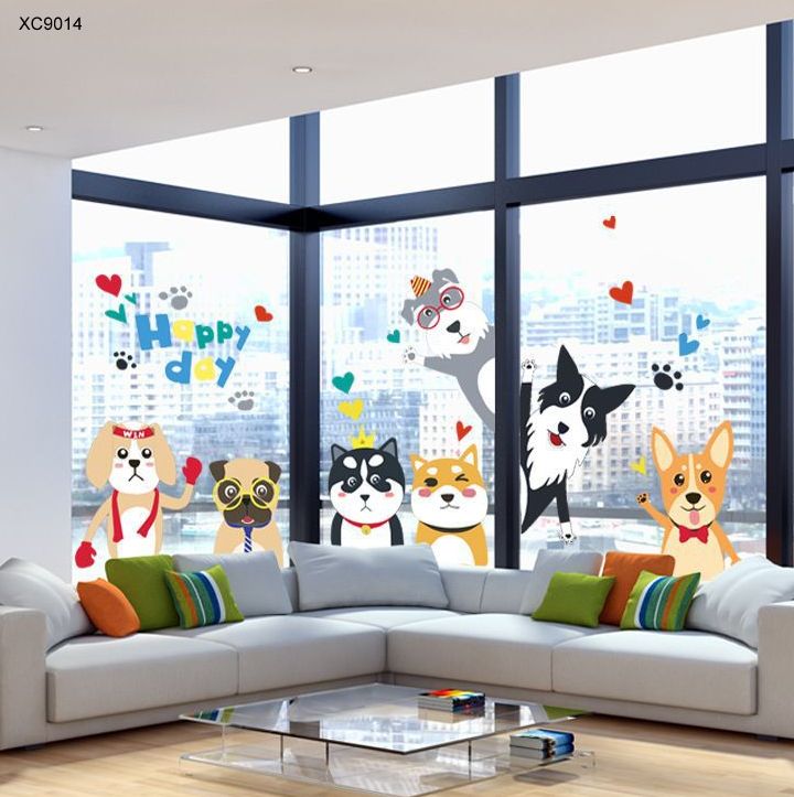 [HCM]Decal dán tường hình các chú chó Happy day