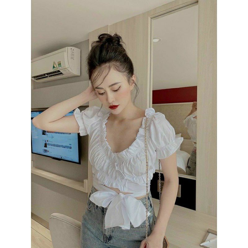 Áo voan croptop buộc eo a22