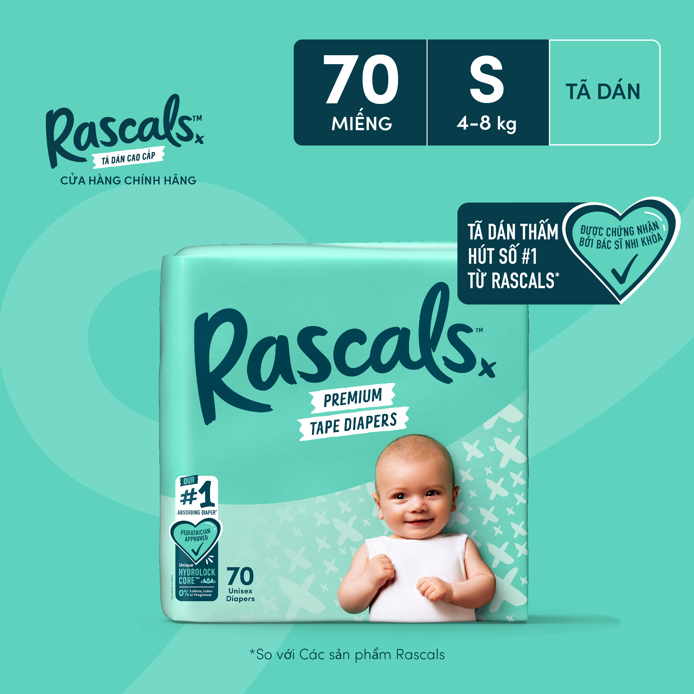 Rascal + Friends Diapers/Diapers Size S (4-8kg) 70 Pieces