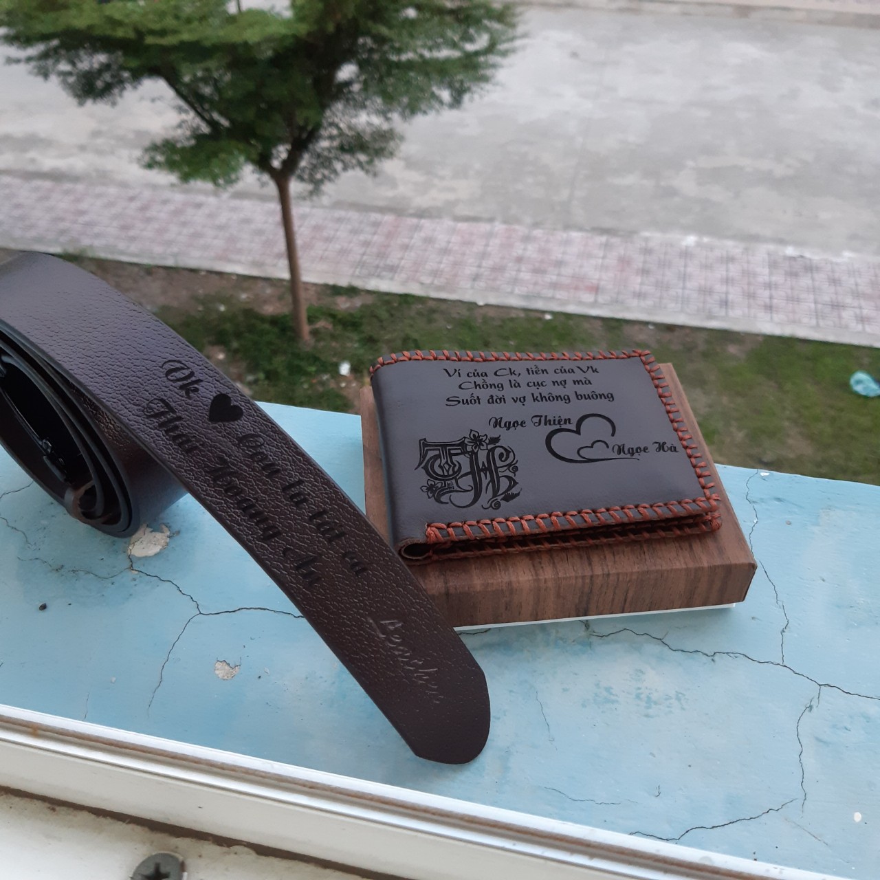 Dây lưng da thật khắc tên BYL 04