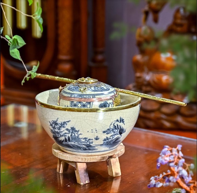 Bát gốm bát tràng bọc đông, bát gốm giả cổ men lam