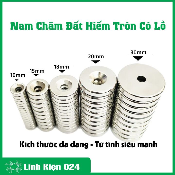 1 Viên nam châm đất hiếm tròn có lỗ nhiều kích thước, nam châm vĩnh cửu trắng từ tính siêu mạnh