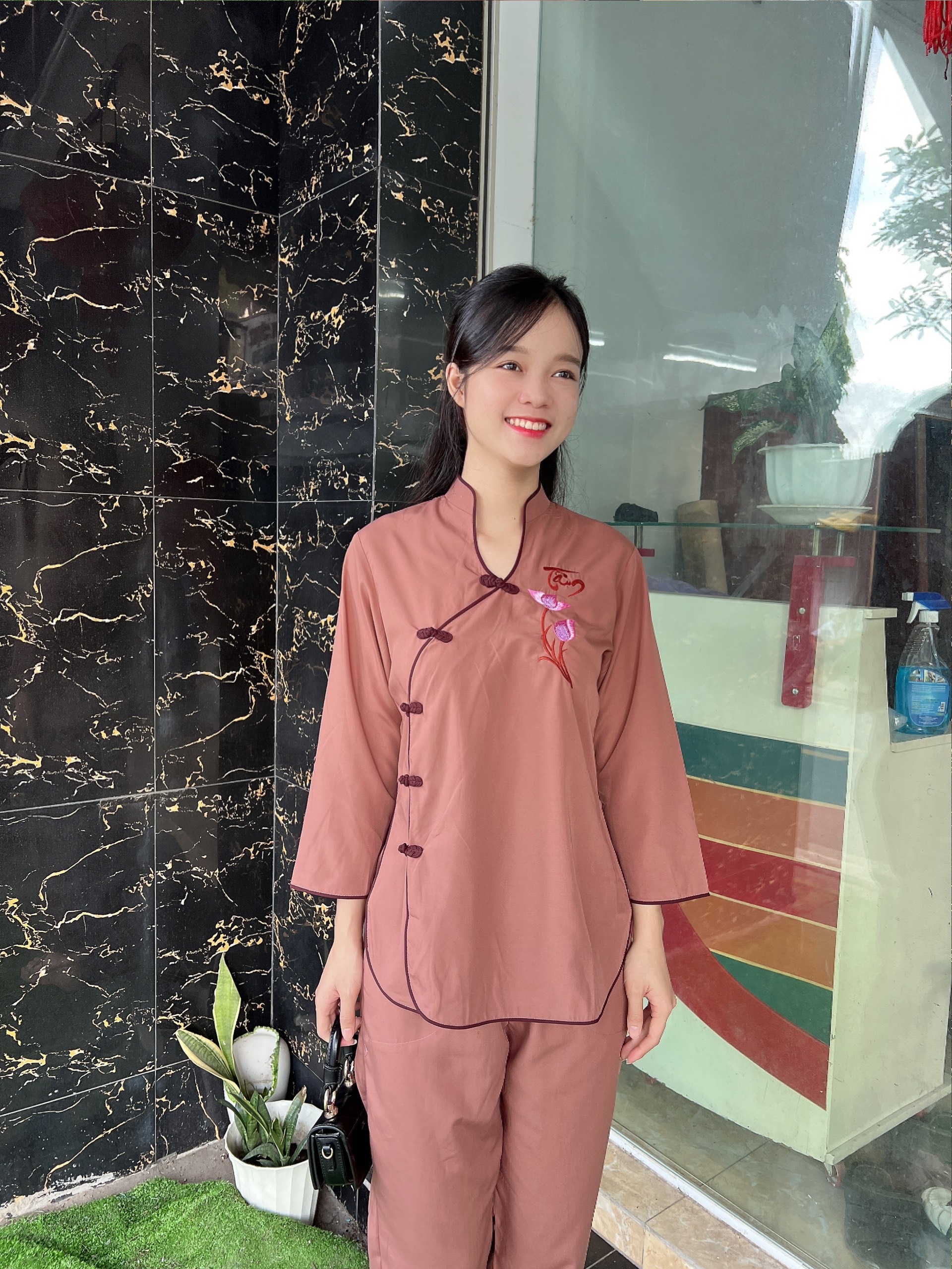 Đồ lam cổ tàu chéo đi chùa, thời trang nữ
