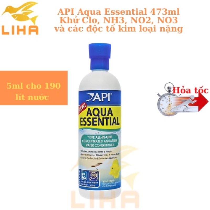 API Aqua Essential 473ml - Khử Clo, NH3, NO2, NO3 và các độc tố kim loại nặng trong hồ cá thủy sinh