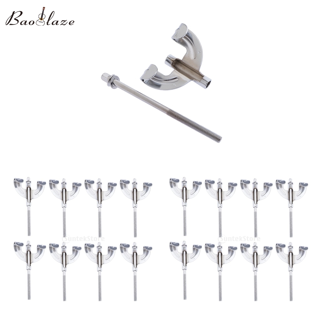 Baoblaze 16x Bass Drum Claws Hook w/ Tension Rods 100mmx6mm for Drum Assembly Repair