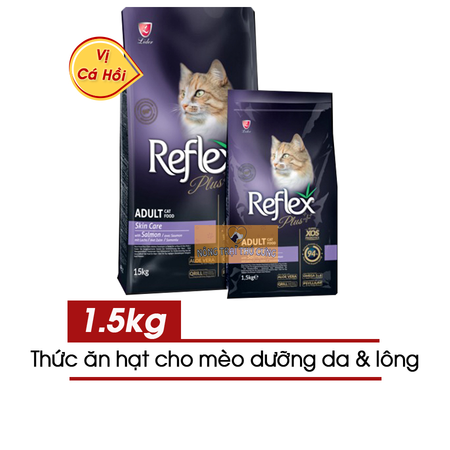 Thức ăn hạt cho mèo lớn reflex plus skin care 1.5kg vị cá hồi - dưỡng da lông -