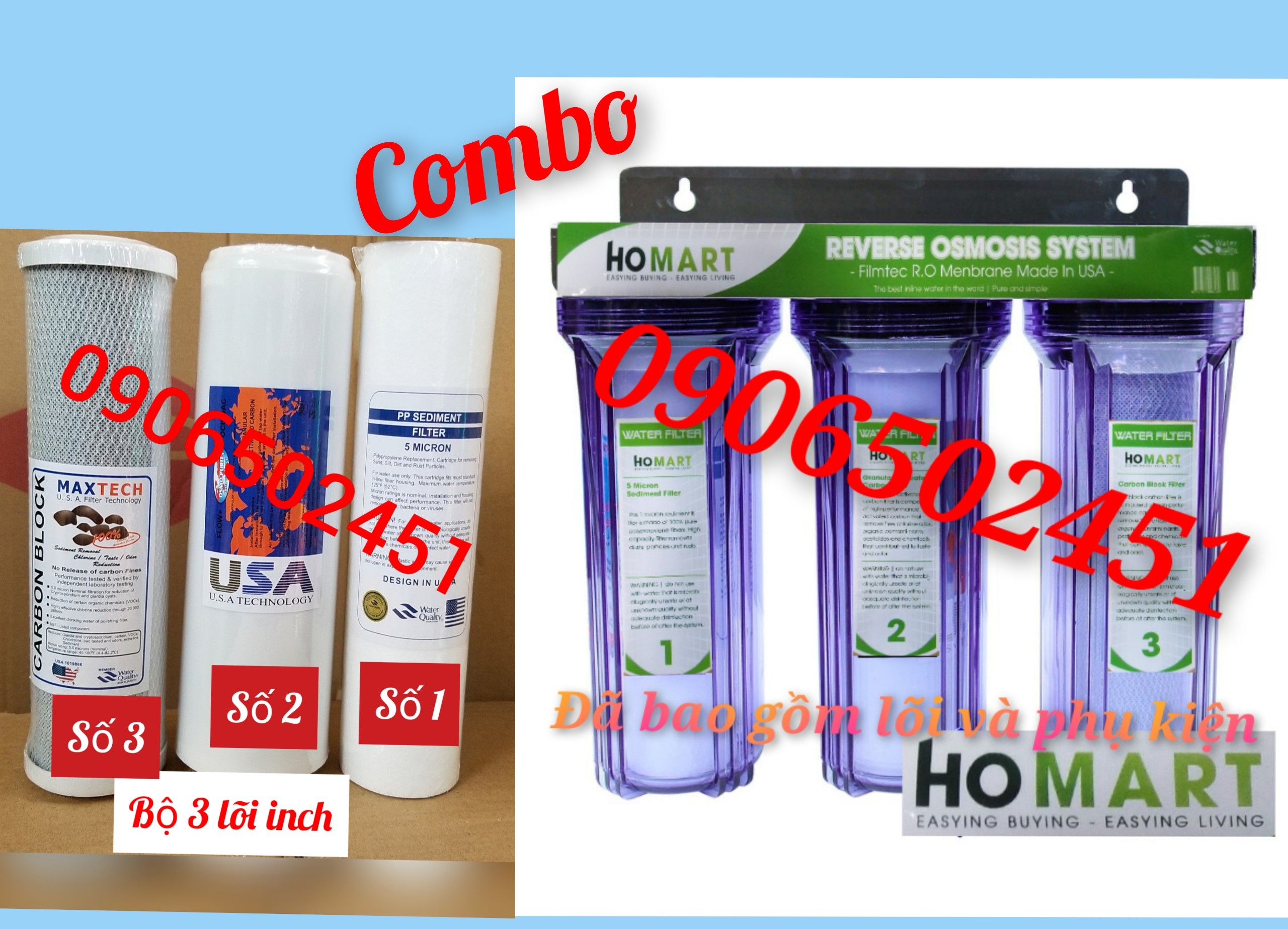 Bộ 3 cốc lọc 10inch lọc nước sinh hoạt, lọc bể cá, lọc máy cafe... tặng kèm bộ lõi lọc thô +giá đỡ +tay vặn cốc