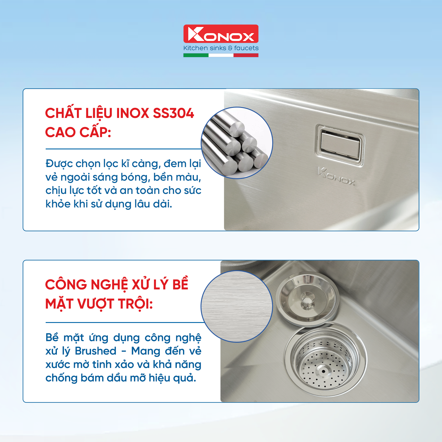 Chậu rửa bát inox 2 hố lắp âm Konox KN8745DUB