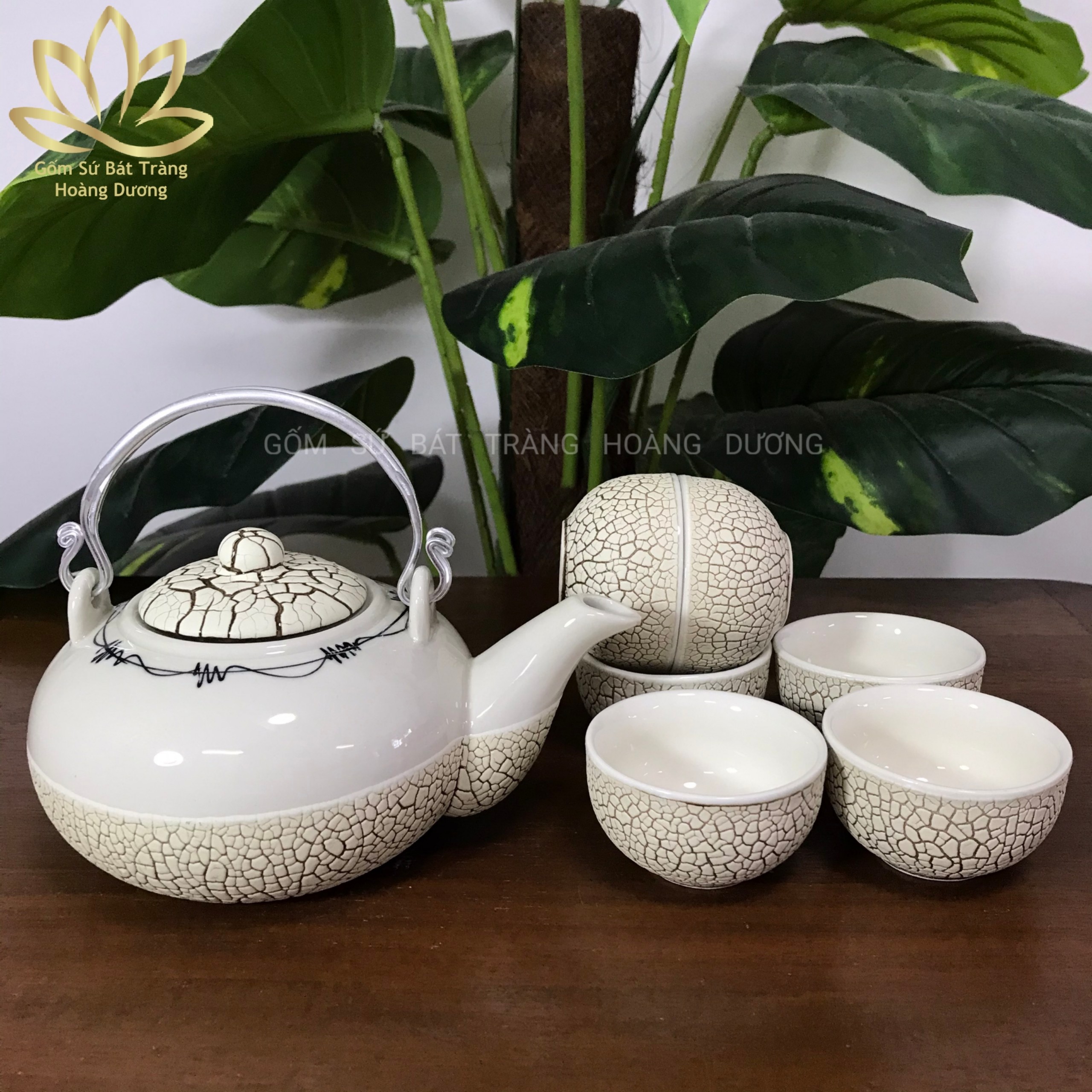 Bộ ấm chén Bát Tràng men rạn RT1 400ml