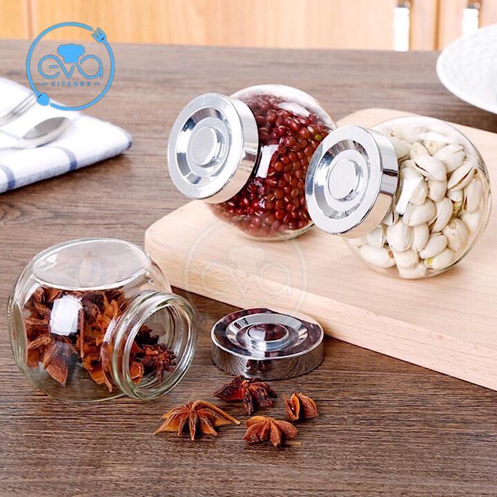 [HCM]Hũ Thuỷ Tinh 180 Ml Đáy Nghiêng Nắp Nhiều Màu