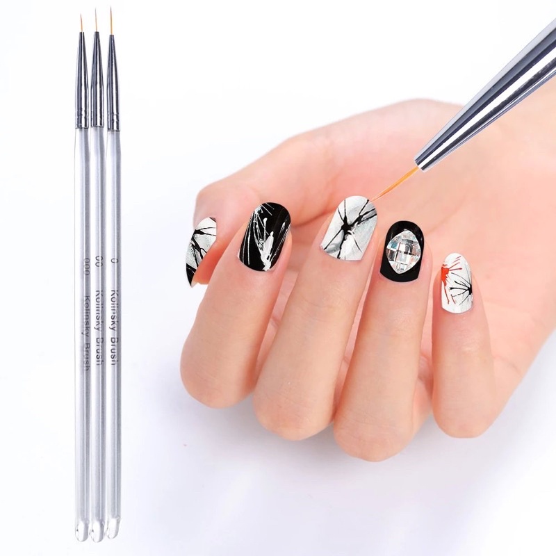 Cọ râu đủ size set 3 cây siêu mảnh vẽ móng