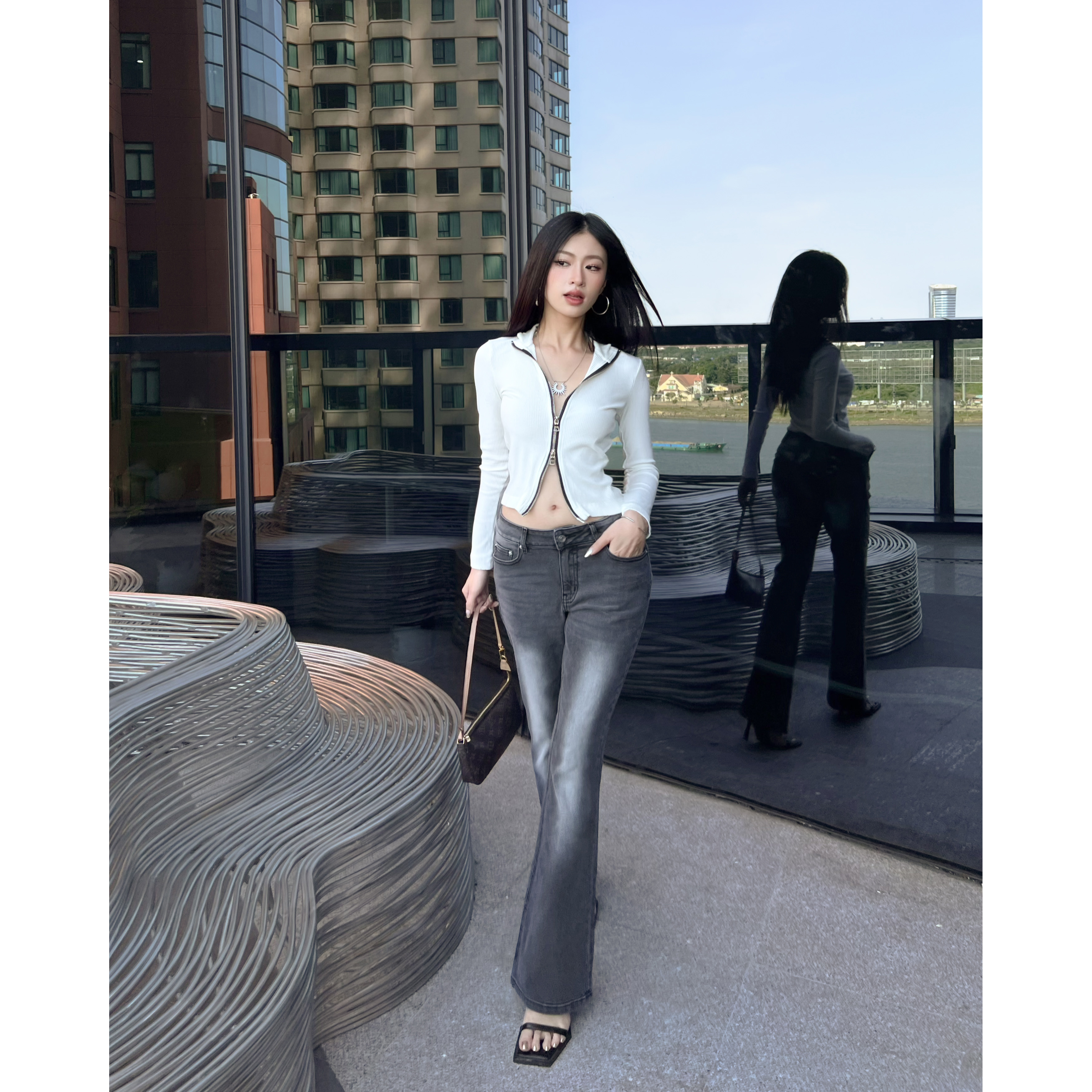 Quần Jeans Nữ Ống Loe PRADIES - Faded Flared