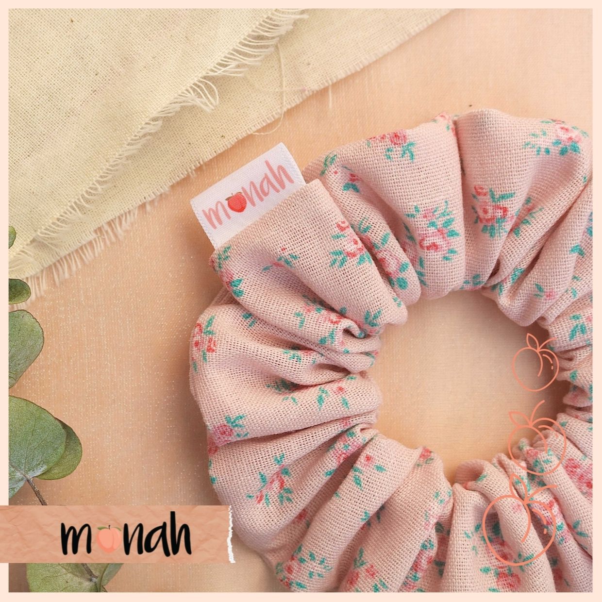 Dây buộc tóc, cột tóc scrunchie linen bột hoa hồng cổ điển dễ thương