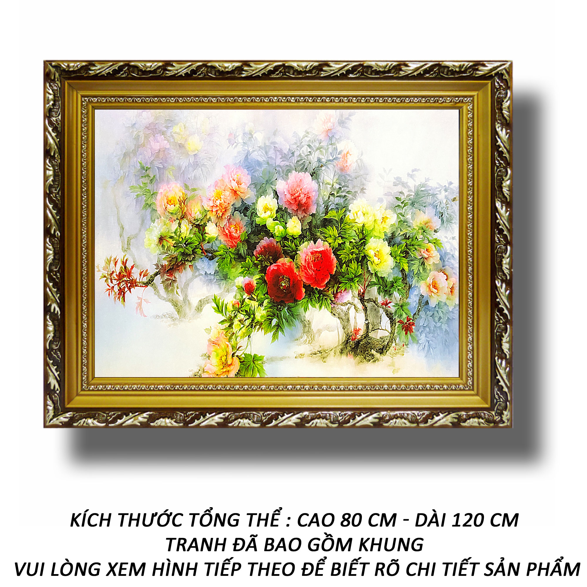 Tranh treo tường - Hoa Khai Phú Quý 38 - Tranh Minh Hiền (KHUNG GỖ - 80 x 120cm)
