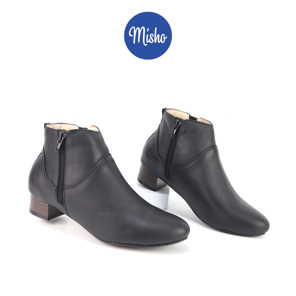 Giày Boot Cổ Thấp Da Thật Bốt Misho Chất Da Mềm Mại Gót Vuông 3p 1087