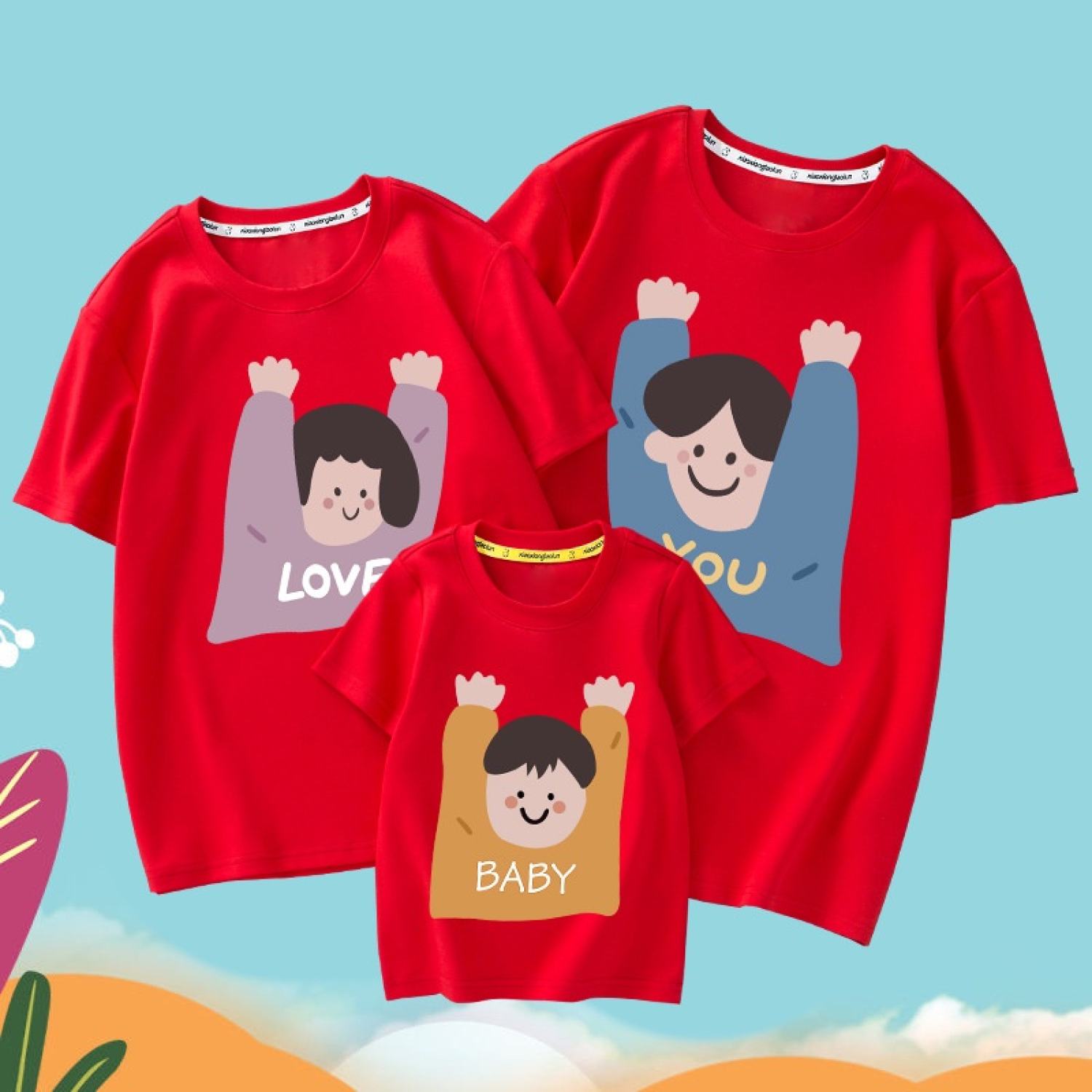 Áo gia đình Familylove-Mẫu Đồng phục gia đình Họa Tiết Chibi Family Đáng Yêu Love You Baby chất liệu cotton 100% co giãn