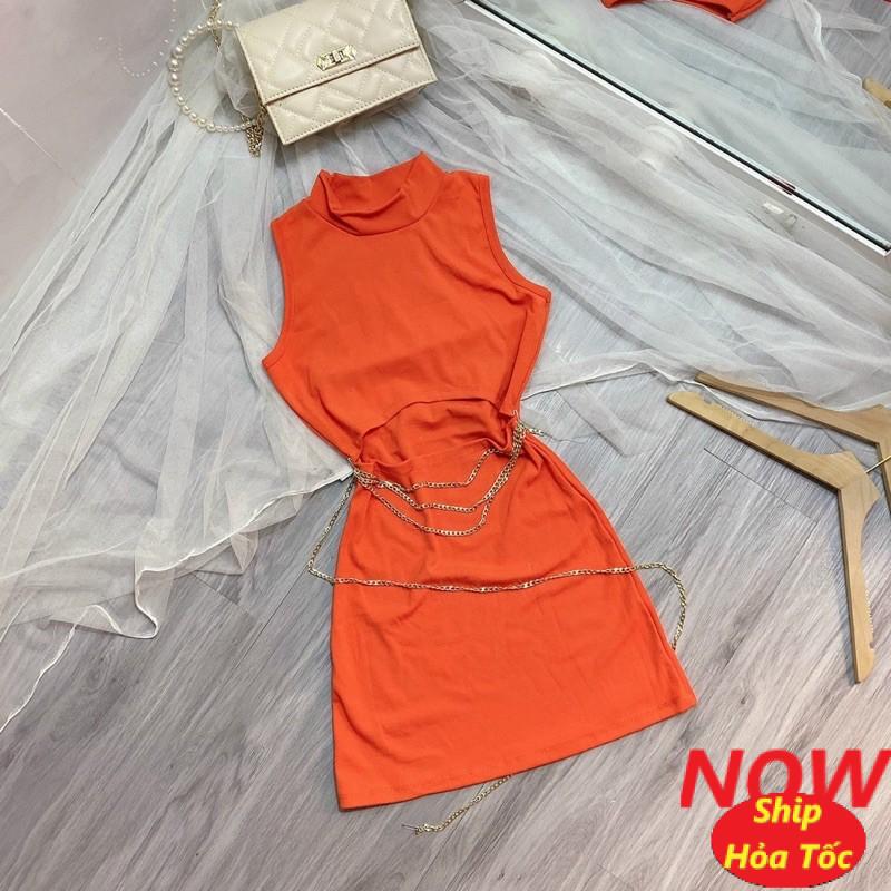 [HCM]Đầm body 3 lỗ phối xích eo chất vải thun Borip