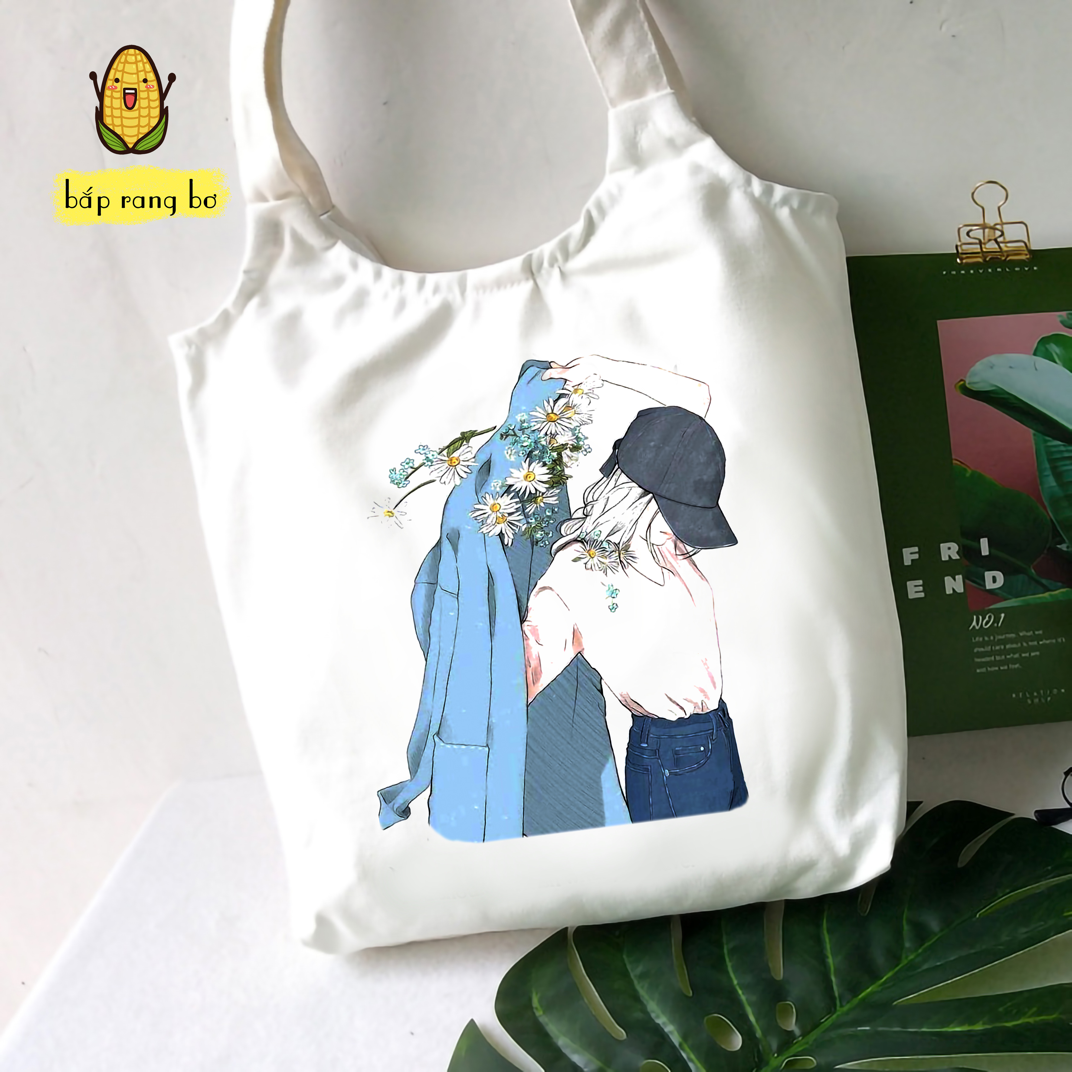 TÚI TOTE TRÒN HÌNH CÔ GÁI (CÓ TÚI CON) - VẢI CANVAS