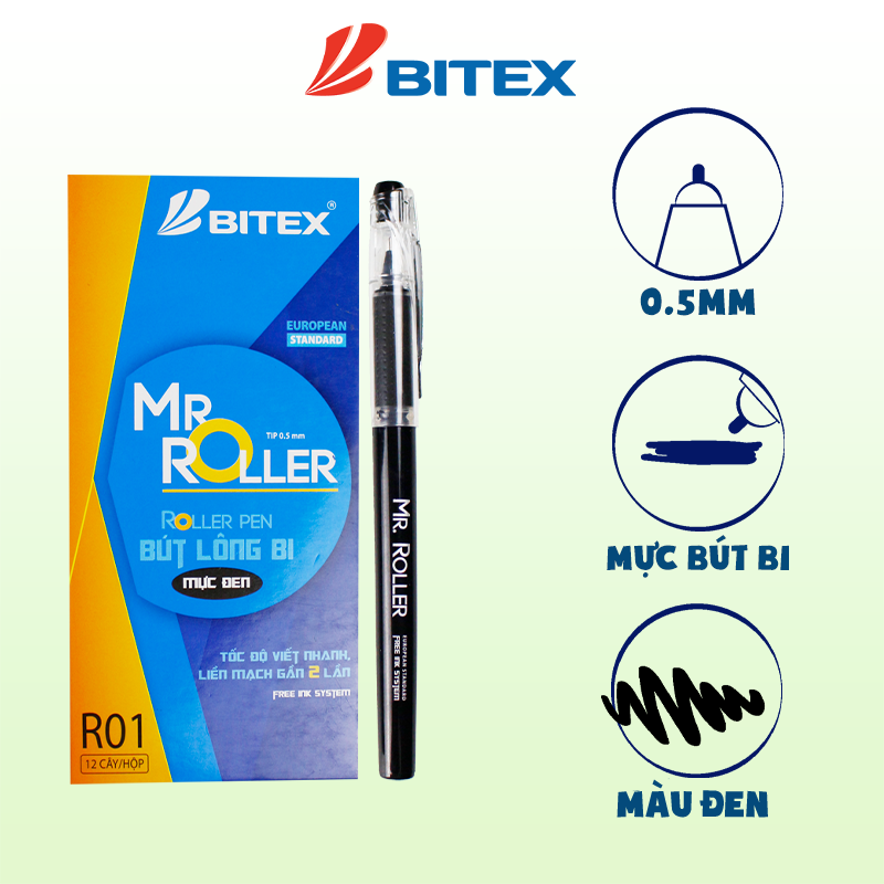 Bút Lông Bi Mực Đen Mr.Roller - Bitex - R01